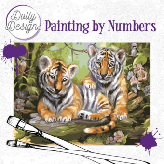 Dotty Design Painting by Numbers - Tigers 50x40cm met frame